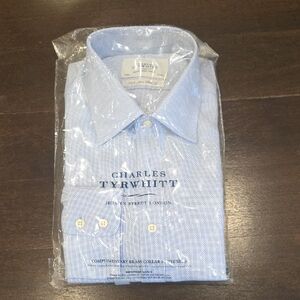 NWT MEN'S CHARLES TYRWHITT NON IRON SLIM FIT BUTTON DOWN DRESS SHIRT BLUE $139